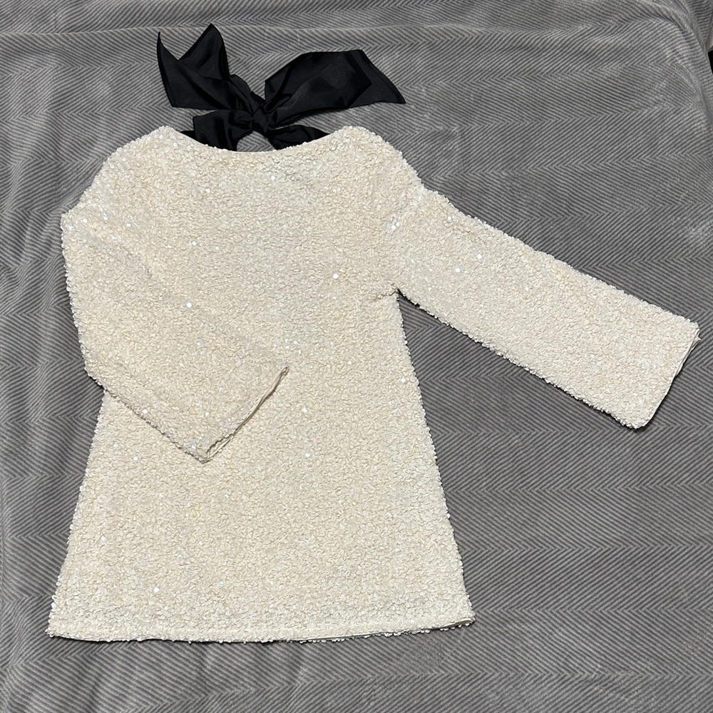 H&M Cream Mini Dress with Black Bow